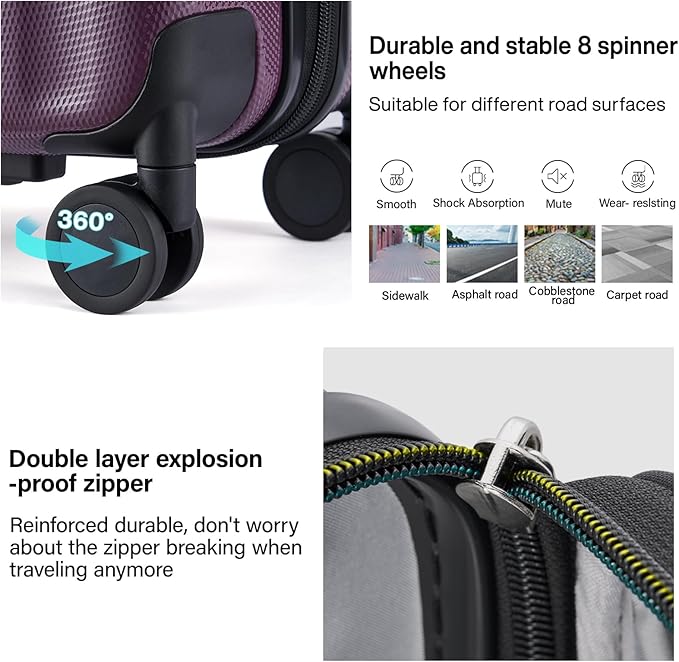 Hanke Expandable Hard Shell Luggage Sets 2 piece Carry on Luggage with Wheels Suitcases Lightweight Checked Tsa Luggage Rolling Large Suitcase Travel Luggage Bag Woman Men 20/29 Inch(Purple)