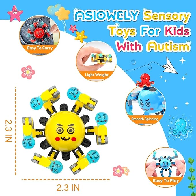 Transformable Fidget Spinner Toys for Kids and Adults,3 Pcs Sensory Toy for Boys Girl ADHD Stress Relief Toys,Fingertip Gyros Travel Toy Party Favors for Teens Birthdays Gifts Easter Present