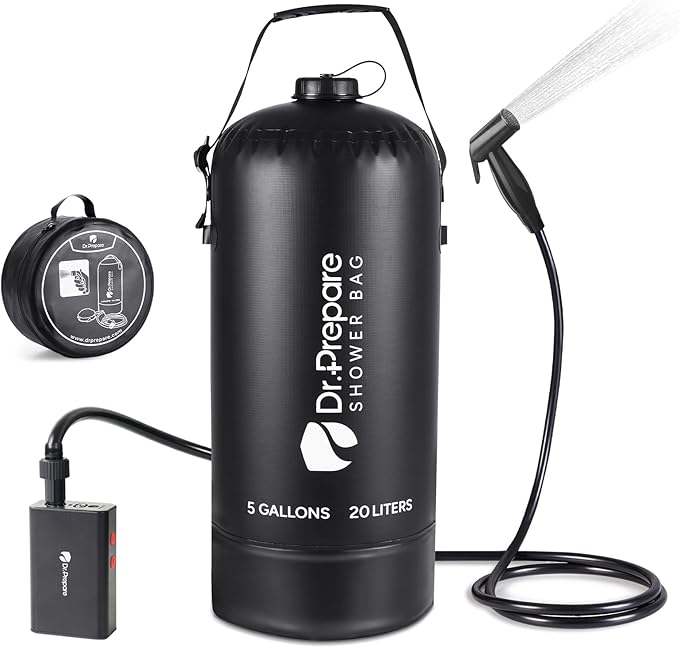 DR.PREPARE Portable Shower for Camping, 4/5 Gallons Camping Shower Bag, Portable Outdoor Shower with Pump for Hiking, Climbing, Pet Cleaning, Car Washing, Beach & Emergency