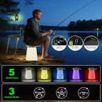 LED Camping Table Set with Stools, 300lbs Capacity Adjustable Height Folding Table & Chairs, All-in-One Compact Design for Outdoor, Camping, Picnic, Tailgating