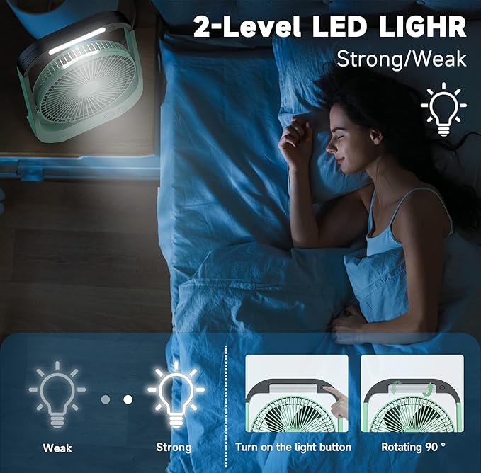 Dorobeen Rechargeable Fan, Battery Operated Fan, Portable Personal Fan, Battery Powered Desk Fan, with LED Light Fan, 8-Inch USB Fan with Timer, Quiet Fan for Bedroom, Home, Camping, Outdoor