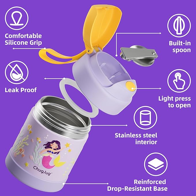 15 oz Soup Thermo for Hot Food Kids Insulated Food Jar with Spoon, Lunch Thermo Container, Width Mouth Vacuum Stainless Steel Food Thermo for School Travel, Leakproof, Easy to Open(Purple