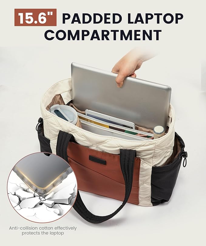 LOVEVOOK Tote Bag for Women, puffer tote bag for Work Travel Nurse, Lightweight quilted Bags with Compartments