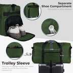 Fmeida 65L Duffle Bag with Shoes Compartment, Foldable Travel Duffel Bags for Men Women, Large Packable Travel Bag Water Repellent & Tear Resistant (Green)