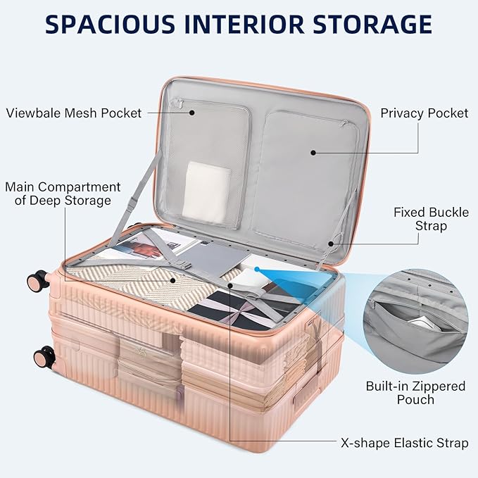 Hard Shell Suitcases 28 Inch Large Checked Luggage with Spinner Wheels Cup Holder, Expandable Check in Luggage Lightweight Top Opening Luggage Big Rolling Suitcase with Lock, Pink