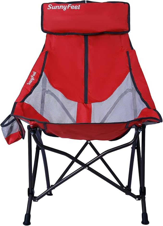 UNNYFEEL High Red Camping Chair for Adults, Lightweight Camping Chair Support 300 lbs Heavy Duty, Compact Folding Chair Design, Portable & Collapsible Camping Chairs for Outdoor, Camp, Beach, Picnic