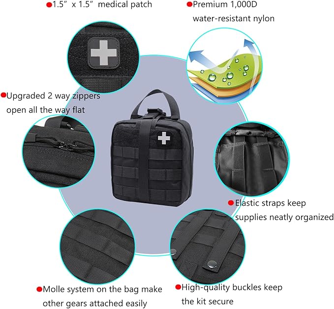 First Aid Kit Med Medical - Kit Rip-Off 180 pcs Water-Resistant Emergency Kit for Camping Hiking Home Outdoor Truck Vehicle Car Fishing Travel Biking