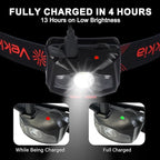 Vekkia LED Headlamp Rechargeable - 5 Lighting Modes,White & Red LEDs Head Lamp, Camping Accessories Gear. IPX4 Waterproof Headlight for Running,Cycling,Fishing,Hiking,Repairing. Type-C Included