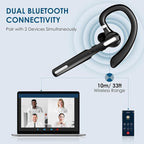 Bluetooth Headset, Wireless Bluetooth Earpiece V5.0 Hands-Free Earphones with Built-in Mic for Driving/Business/Office, Compatible with iPhone and Android (Black)