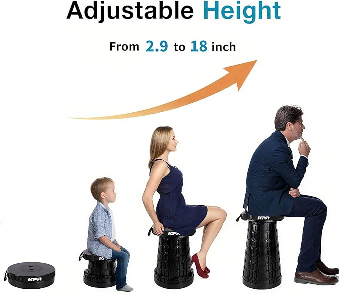 2025 Upgraded Collapsible Stool & 3IN1 Cushioned Carry Bag, Portable Telescopic Camping Chair, Adjustable Height Folding Step Stool Retractable Seat or Footrest for Outdoors & Indoor, Max 620lbs