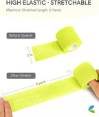 FriCARE Self Adhesive Bandage Wrap, Medical Tape in First Aid Kit, Cohesive Bandages for Wounds Sport Vet, FSA/HSA Eligible, 2 Inches X 5 Yards 6 Rolls, Fluorescent Yellow