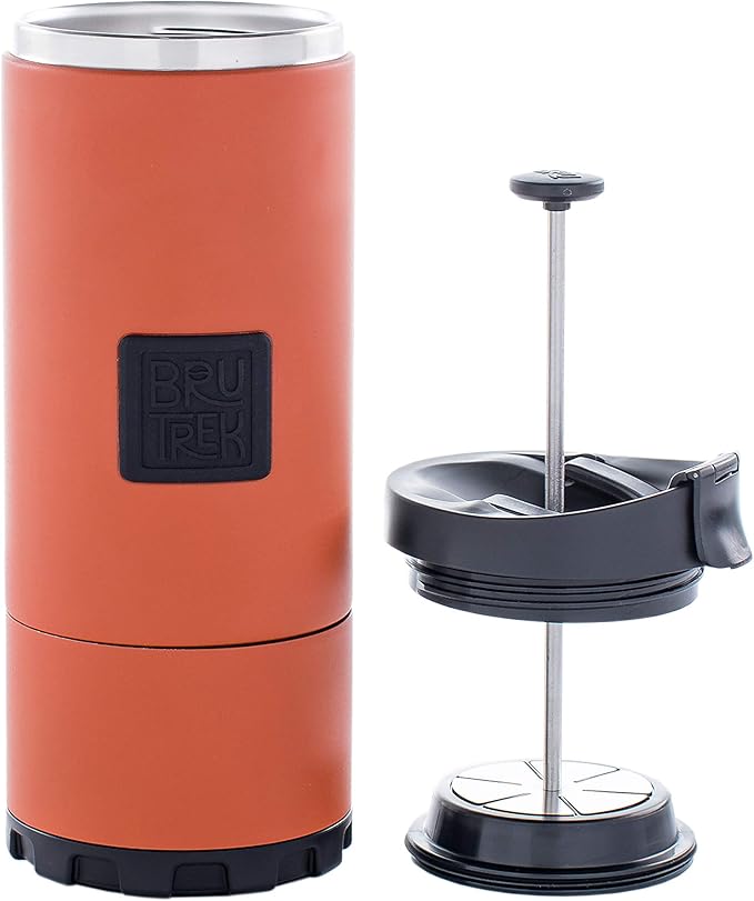 OVRLNDR Travel Coffee French Press, 24 fl.oz Drinkable Capacity, Vacuum Insulated, Easy To Clean Removable Bottom, No Spill Lid, On The Go Coffee Brewing (Red Rock)