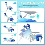 #WEJOY Folding Beach Chair for Adults, 4-Position Aluminum Lightweight Beach Chair, Low Sands Chairs with Shoulder Strap, Cup Holder and Padded Headrest, Supports 265lbs for Lawn