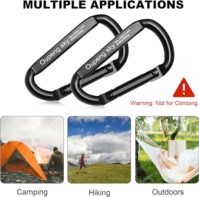 Carabiner Clip, 855lbs,3" Iron Heavy Duty Caribeaners for Hammocks, Camping Accessories,Hiking,Keychains,Outdoors and Gym etc,D Shaped Spring Hook Small Carabiners for Dog Leash,Harness and Key Ring.
