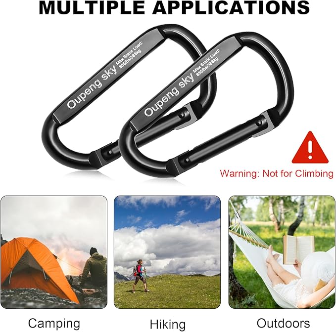 Carabiner Clip, 855lbs,3" Iron Heavy Duty Caribeaners for Hammocks, Camping Accessories,Hiking,Keychains,Outdoors and Gym etc,D Shaped Spring Hook Small Carabiners for Dog Leash,Harness and Key Ring.