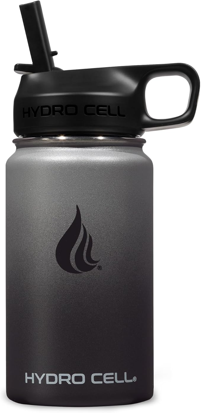 HYDRO CELL Stainless Steel Insulated Water Bottle with Straw - For Cold & Hot Drinks - Metal Vacuum Flask with Screw Cap and Modern Leakproof Sport Thermos for Adults (Graphite/Black 14oz)