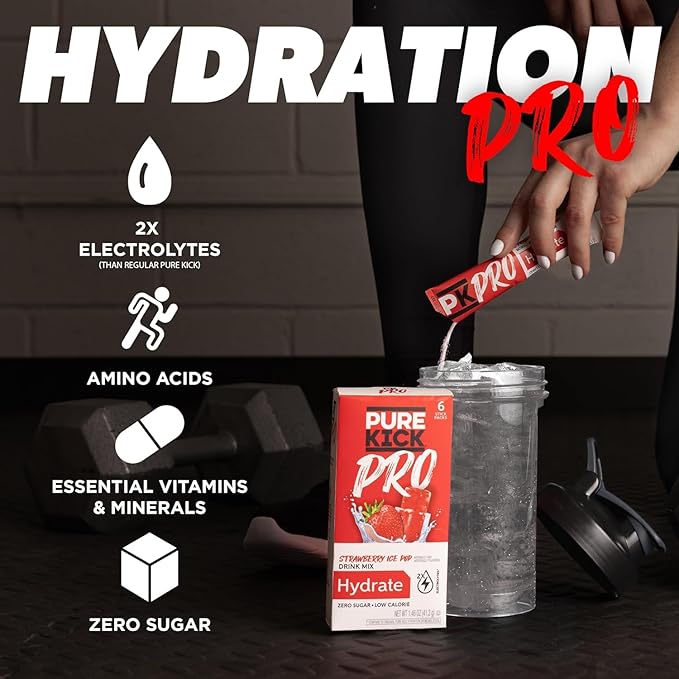 PURE KICK PRO Hydration Electrolyte Drink Mix, Pineapple Coconut & Strawberry Ice Pop, 12 Packets
