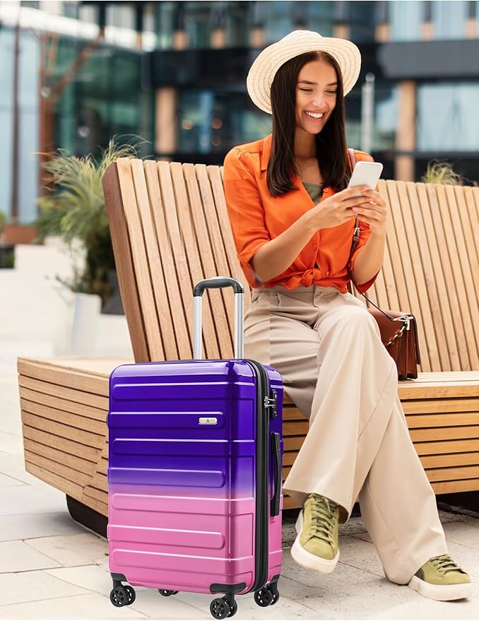 Tolino Luggage 2 Piece（20in/24inch Expandable Luggage Hardshell PC+ABS Leopard Suitcase with Spinner Wheels TSA Lock, Lightweight Rolling Suitcase for Women