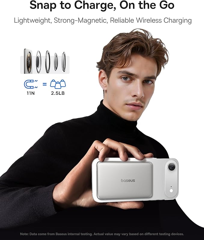 Baseus 0.3" Ultra Slim 5000mAh MagSafe Portable Charger Bundle with 10,000mAh 30W Magnetic Portable Charger Built-in Braided USB-C Cable for iPhone 17 Pro Max/Air/16/15/14/13, AirPods, iPad