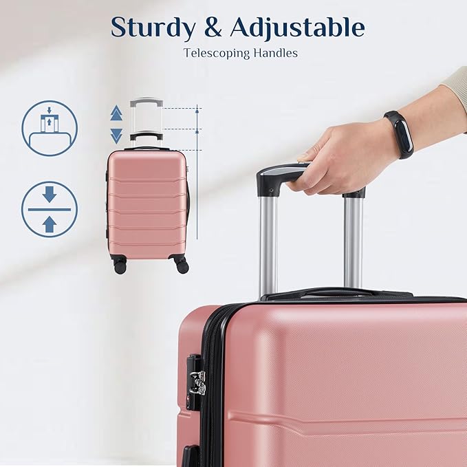 OLIXIS 3-Piece Luggage Set, Carry On Suitcases with Spinner Wheels, Expandable Travel Luggage with TSA Approved Lock & ABS Hard Shell, Pink, 20/24/28 Inch