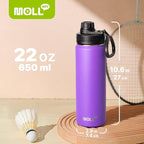 Insulated Water Bottle-22 oz Stainless Steel Double Wall Vacuum Wide Mouth Water Bottle with Spout Lid-Metal Leak Proof Flask for Travel (Purple)