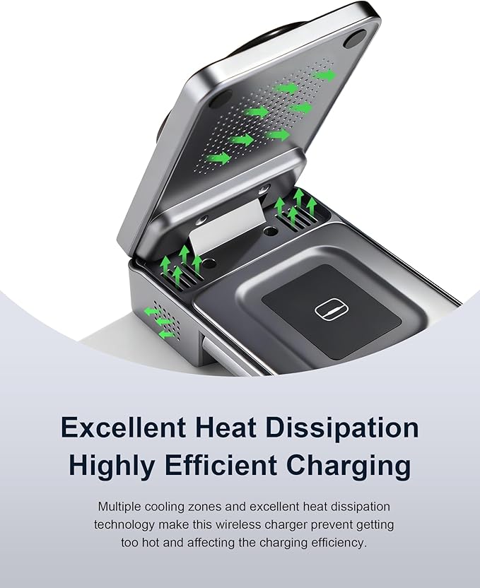 Foldable 3-in-1 Wireless Charger for Apple Devices, Qi2 15W Magnetic Fast Charging Dock for iPhone 17/16, Apple Watch, AirPods and More, (45W USB-C Charger & 5ft Type-C Cable Included)