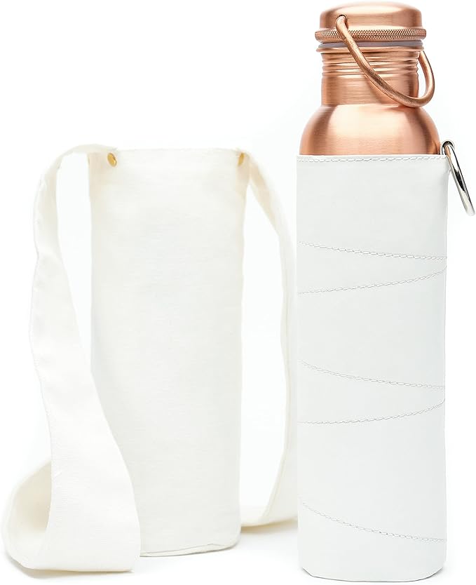 Authentic Ayurvedic Copper Water Bottle (34Oz /1000ml) With Carrying Canvas Bag & Sleeve For Drinking Water And Leak-Proof