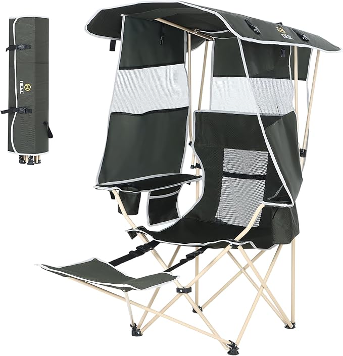 Nice C Chair with Canopy, Umbrella Chairs, Chair with Shades, Sports Chairs, w/Removable Footrest, Cooler Bag, Cup Holder for Camping, Fishing, Sports, Beach (1-P Green)