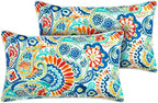 Magpie Fabrics Patio Lumbar Pillow Covers ONLY 20"x12", Set of 2, Outdoor Indoor Cushion Cases Decorative Throw Rectangular Pillowcase Shell for Couch Garden - Paisley Multi