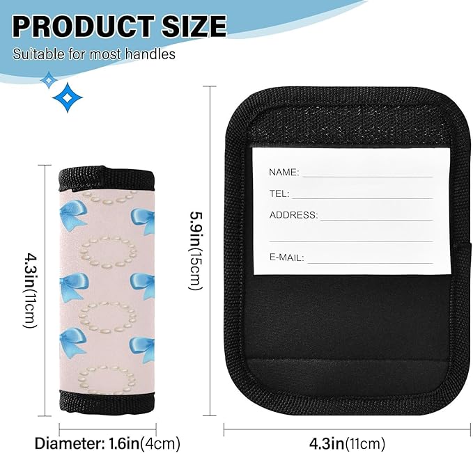 Bow Tie 2 Pack Neoprene Suitcase Wraps, Luggage Handle Wraps with ID Tag, Non-Slip Suitcase Handle Covers for Travel, Bag Strap Pad