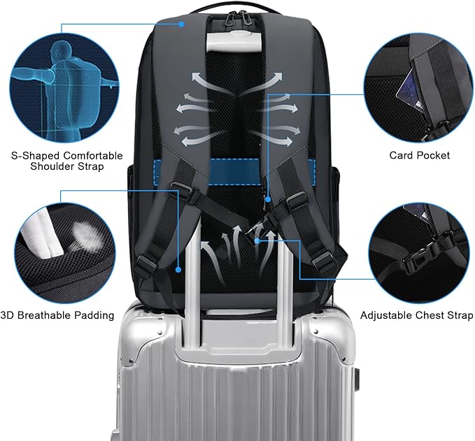 FENRUIEN Business Travel Backpack, Expandable Computer Backpack with USB Port, Gray Laptop Backpack 15.6 Inch for College/Work