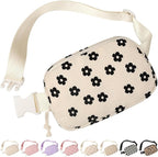 Vankor Corduroy Cute Fanny Packs for Women Cross Body, Everywhere Belt Bag for Women Crossbody Stylish Waist Pack Purse for Travel, Hiking, Workout, Running, Corduroy Black Flower