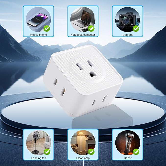 2 Prong to 3 Prong Adapter, FiiMan Multi Plug Outlet Extender 5 AC Outlet Splitter Wall Adapter Non-Grounded Outlets Expander for Japan Travel - Type A, 1875W, White (2 Pack)