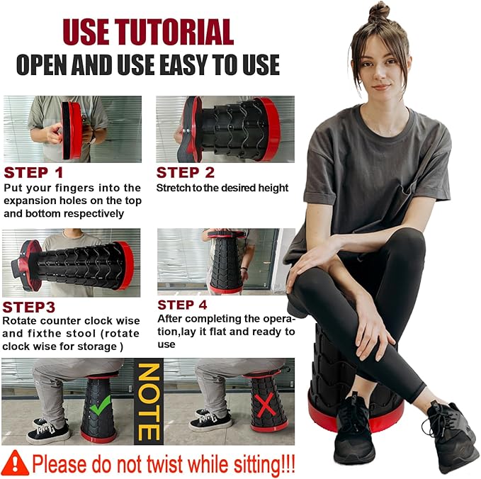 2PCS Upgraded Collapsible Stool Thickened Set, Portable Stool Folding Stools, Foldable Chair for Camping Fishing Hiking BBQ and Outdoor Activities - Max 400lbs（Red）