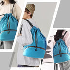Hoedia Sports Drawstring Backpack - String Swim Gym Bag with Shoes Compartment and Wet Proof Pocket for Women/Men (Sky Blue)