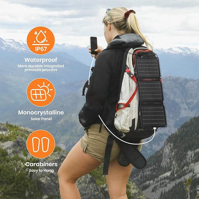 [Upgraded] FlexSolar 15W Small Solar Panel Charger 5V USB Output ETFE Lightweight Foldable Portable Powerfilm Energy IP67 Waterproof Emergency Camping Hiking Backpacking for Cell Phones Fans