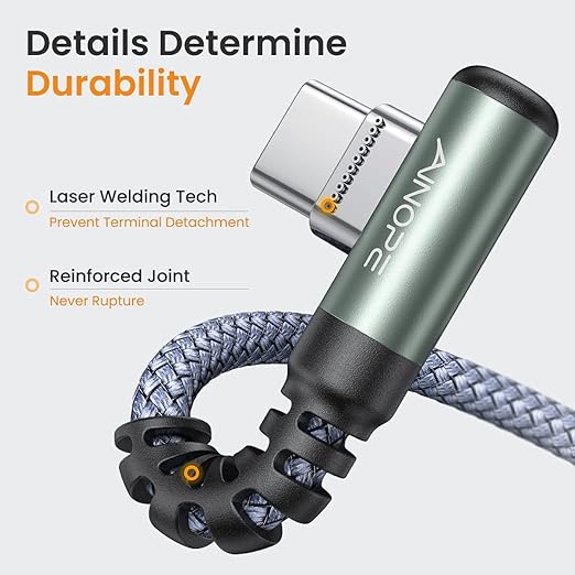 AINOPE 2-Pack USB to USB C Cable 3.1A Fast Charge, [3.3FT+10FT] Right Angle Type C Charging Cable, Durable Nylon Braided USB C Cable Fast Charge Compatible Galaxy S10 S9 S8 Plus S21, LG V30,V20,G6