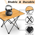 Portable Camping Table, Compact Camping Side Table with Carrying Bag, Ultralight Aluminum Beach Table Folding for Hiking, Camping, Picnicking, BBQ, Outdoor Cooking (Wood Medium 22")