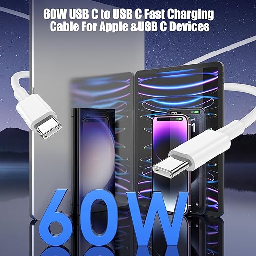 LOFPYE 15FT 60W USB C to USB C Cable, Type C to Type C Cable,Fast Charging Cable for iPhone Air 17 16e 16 15 Pro Plus Pro Max，for Galaxy S25/S24, for iPad Pro/Air/mini, for MacBook Pro/Air and More