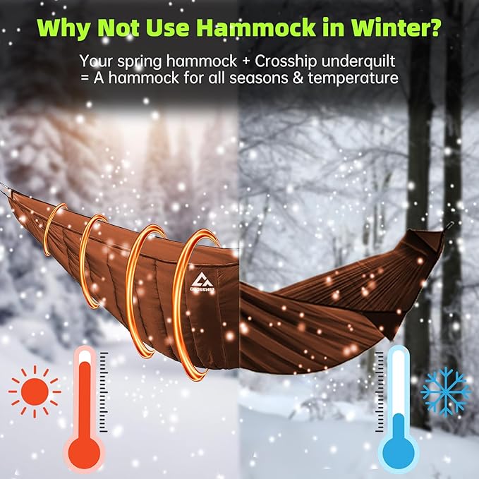 Hammock Underquilt for Camping Hammock - Brown - Full Length Camping Quilt for Lightweight Soft Warm 3-4 Seasons 41-68°F, for Hiking Backpacking Traveling Beach (Hold Up to 500lbs)