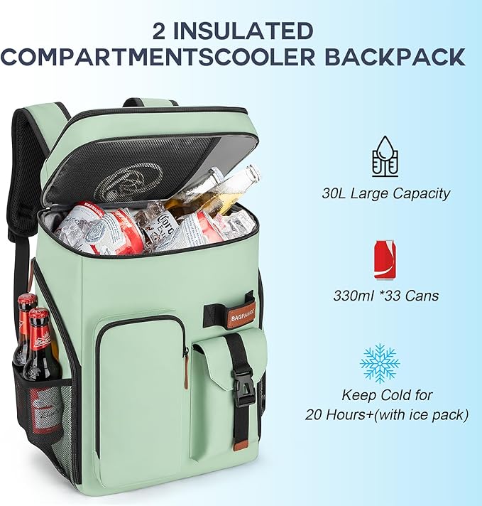 Insulated Cooler Backpack,33/45 Cans Multifunctional Double Deck Leakproof Cooler Bag with Sternum Strap,Large Capacity Lightweight Travel Camping Beach Backpack