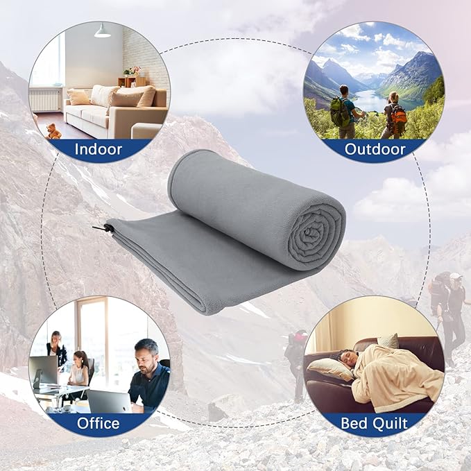 Fleece Sleeping Bag Liner, 75" Long Zipper Microfiber Fleece Travel Single Sleeping Bag Camping Blanket, Indoor Outdoor Blanket for Adults & Children