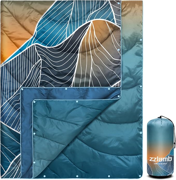 zzlamb Camping Blanket, Outdoor Lightweight Travel Blanket Puffy Portable Down Alternative, Windproof Warm Cloak with Snaps, Cozy Quilt Backpacking Picnic RV Plane Car Hammock Beach Climbing