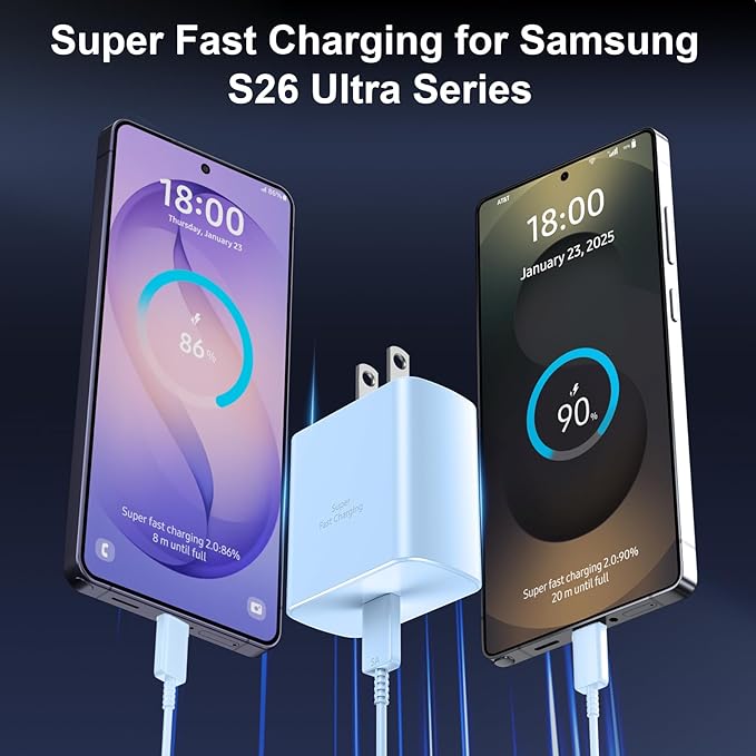 45W USB C Super Fast Charger Type C Charger Fast Charging Android Phone Charger Block with 8FT Type C Charging Cable for Samsung Galaxy S26 Ultra/S26/S26+/S25/S25 Ultra/S25+/S24 Ultra/S23 Ultra/S26