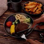 iBasingo Titanium Plate 18.5cm Ultralight Camping Dinner Plate, Reusable Metal Dish for Steak, Dessert Portable Round Tray with Mesh Bag for Backpacking, Hiking, Picnic Ti1103T