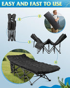 WLIVE 1200D Double Layer Oxford Camping Cots for Adults, Folding Cots for Sleeping with Mattress, Outdoor Folding Bed with Carry Bag, Portable Camping Bed for Sleeping, Resting, Camping, Black