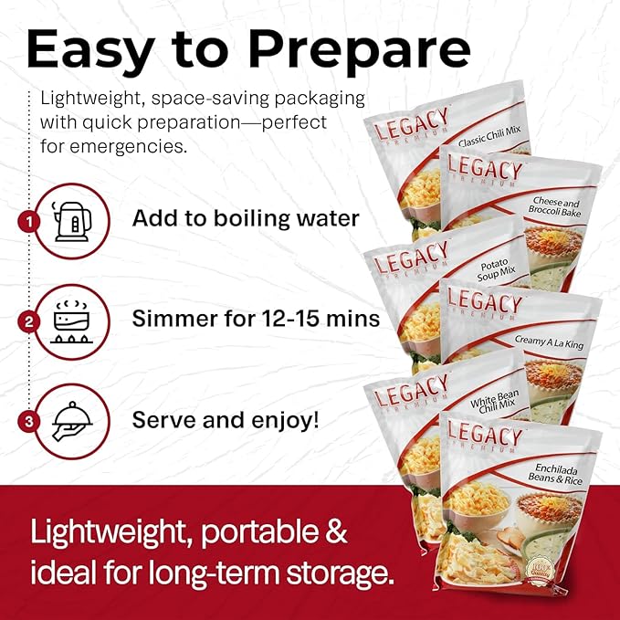 Legacy Food Storage Gluten Free 120 Serving Bucket, Emergency Food Supply, 46,200 Total Calories, 120 Large Servings, Shelf Stable Lunch & Dinner Entrees, Freeze Dried Survival Meals for MRE Camping, Hiking, & Backpacking