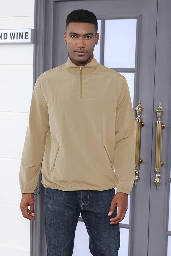 Men's Casual Quarter Zip Pullover Golf Windbreakers Athletic Lightweight Jacket Hiking Running Sweatshirt with Pockets