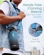 Coolflask Insulated Water Bottle with Strap, 32 oz Metal Water Flask with Straw & Spout Lids, Stainless Steel Double Wall Vacuum, Keep Cold 48h Hot 24h, Leak Proof & Non-BPA, Prussian Blue