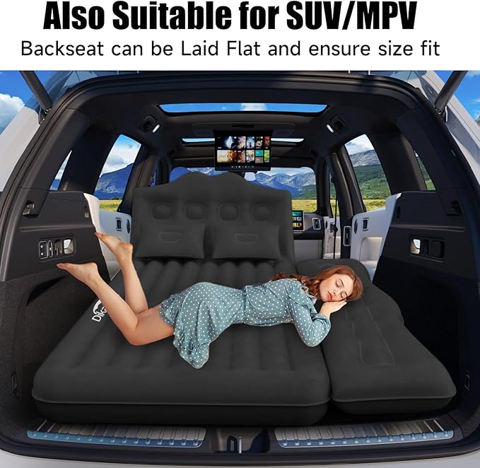 Car Air Mattress, Inflatable SUV Truck Camping Mattress for Back Seat, Thickened Travel Car Bed Sleeping Pad with Air Pump 2 Pillows